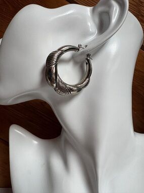 INC International Concepts Silver-Tone Sculpted Twisted Hoop Earrings